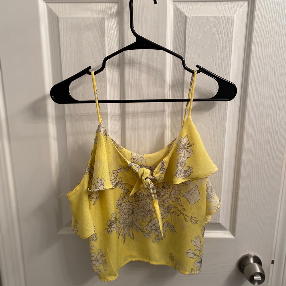 Lush Flowy Yellow Cropped Off the Shoulder Top